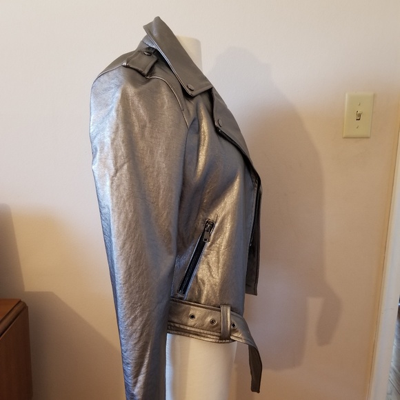 Fall Faux Leather Jacket, Motorcycle Jacket Top - Picture 3 of 7